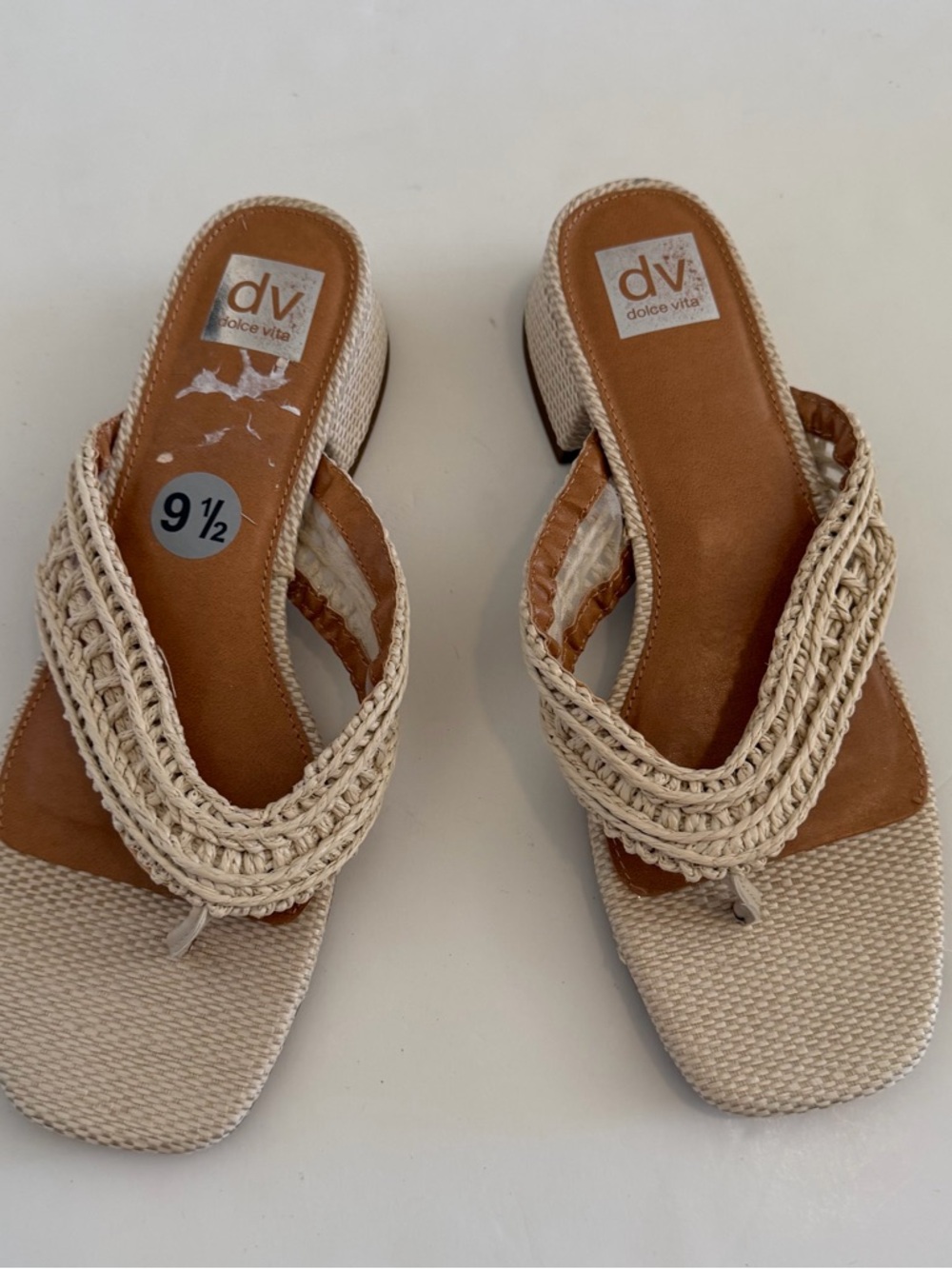 Dolce Vita Cream Braided Block Heel Slide Mules Sandals